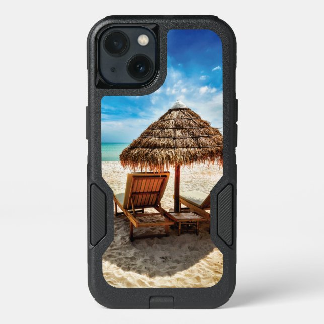 Lounge chairs on beach throw pillow otterbox iPhone case (Back)