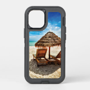 Lounge chairs on beach throw pillow OtterBox defender iPhone 12 mini case