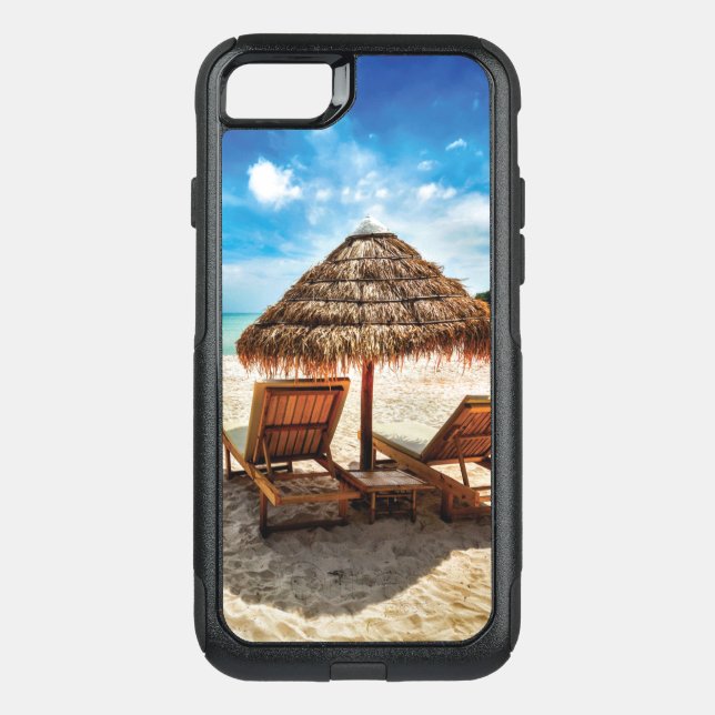 Lounge chairs on beach throw pillow otterbox iPhone case (Back)