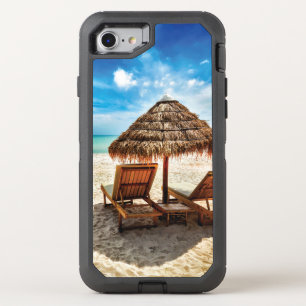 Lounge chairs on beach throw pillow OtterBox defender iPhone SE/8/7 case