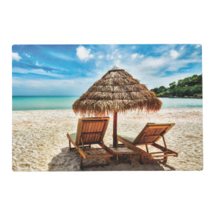 Lounge chairs on beach throw pillow placemat