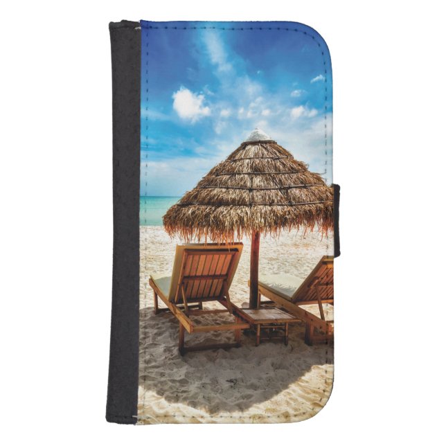 Lounge chairs on beach throw pillow samsung galaxy wallet case (Front)