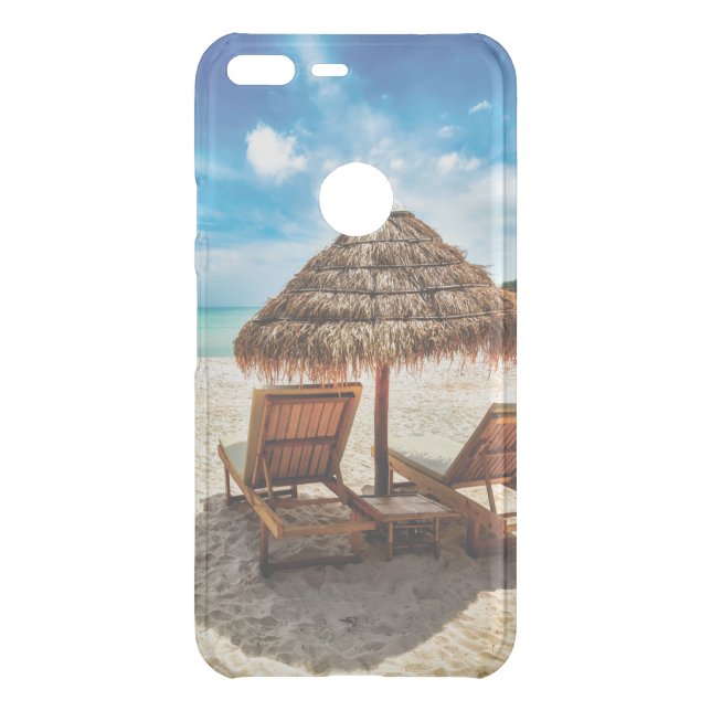 Lounge chairs on beach throw pillow uncommon google pixel XL case (Back)