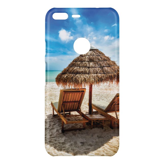 Lounge chairs on beach throw pillow uncommon google pixel XL case (Back)