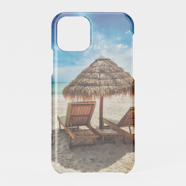 Lounge chairs on beach throw pillow uncommon iPhone case (Back)