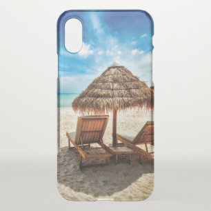 Lounge chairs on beach throw pillow iPhone x case