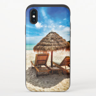 Lounge chairs on beach throw pillow iPhone XS slider case