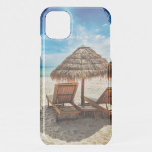 Lounge chairs on beach throw pillow iPhone 11 case