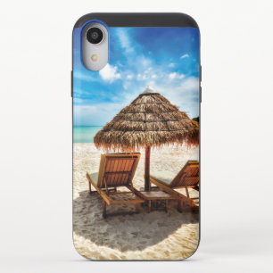 Lounge chairs on beach throw pillow iPhone XR slider case