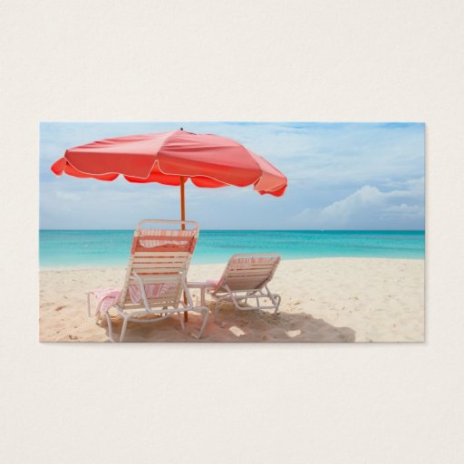Customizable Lounge chairs on the ocean beach business card
