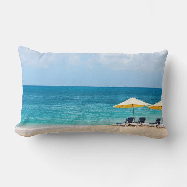 Lounge chairs on the ocean beach lumbar pillow (Front)