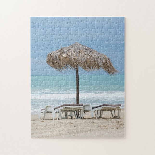 Lounges on the beach jigsaw puzzle (Vertical)