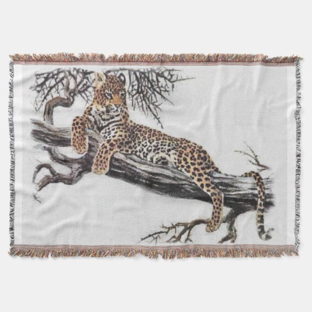 Lounging Leopard Wildlife Art Throw Blanket (Front)