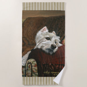Lounging Westie on Sofa Beach Towel