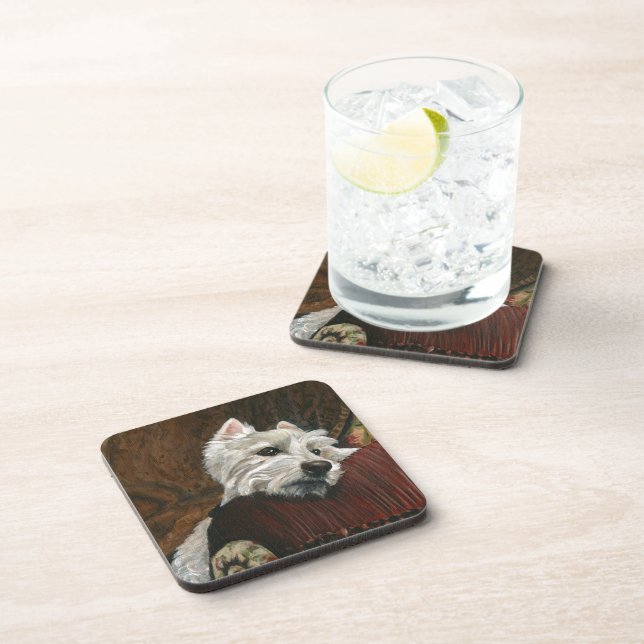 Lounging Westie on Sofa Beverage Coaster (Right Side)