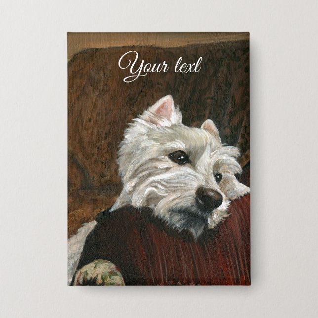 Lounging Westie on Sofa Button (Front)