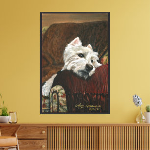 Lounging Westie on Sofa Canvas Print