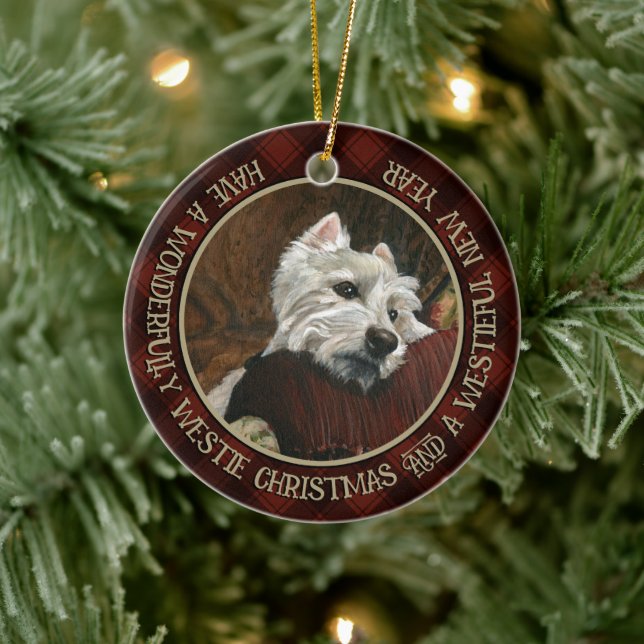 Lounging Westie on Sofa Ceramic Ornament (Tree)