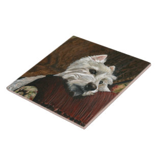 Lounging Westie on Sofa Ceramic Tile