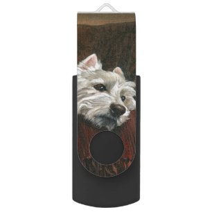 Lounging Westie on Sofa Flash Drive