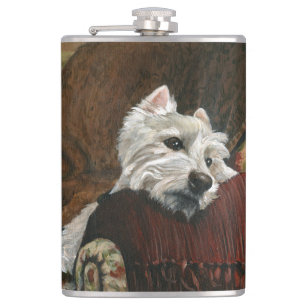Lounging Westie on Sofa Flask
