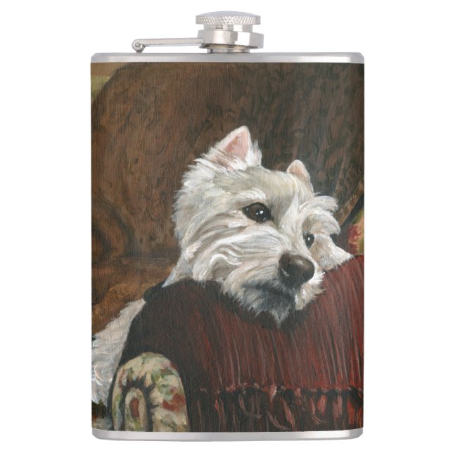 Lounging Westie on Sofa Flask (Front)