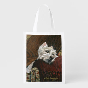 Lounging Westie on Sofa Grocery Bag