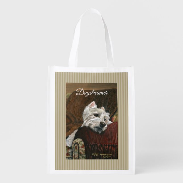 Lounging Westie on Sofa Grocery Bag (Front)