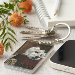 Lounging Westie on Sofa Keychain