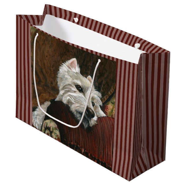 Lounging Westie on Sofa Large Gift Bag (Front Angled)