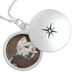 Lounging Westie on Sofa Locket Necklace