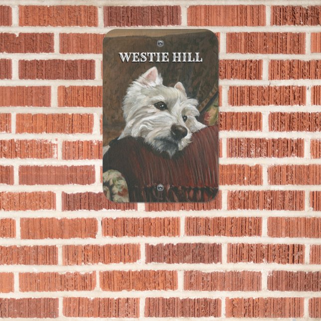Lounging Westie on Sofa Metal Sign (In Situ(Brick))