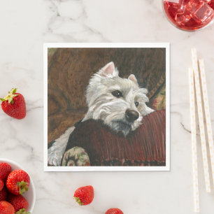 Lounging Westie on Sofa Napkins
