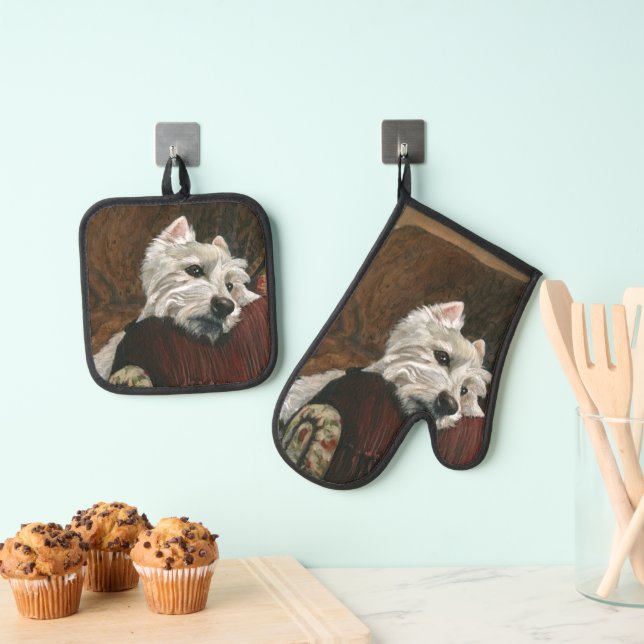 Lounging Westie on Sofa Oven Mitt & Pot Holder Set (Insitu(Hanging))
