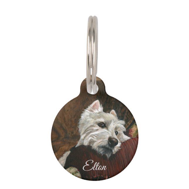 Lounging Westie on Sofa Pet ID Tag (Front)