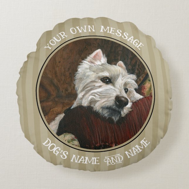 Lounging Westie on Sofa Round Pillow (Front)