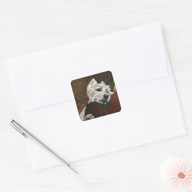 Lounging Westie on Sofa Square Sticker (Envelope)