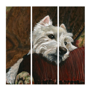 Lounging Westie on Sofa Triptych
