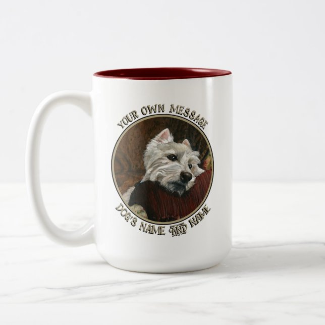 Lounging Westie on Sofa Two-Tone Coffee Mug (Left)