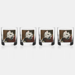 Lounging Westie on Sofa Whiskey Glass
