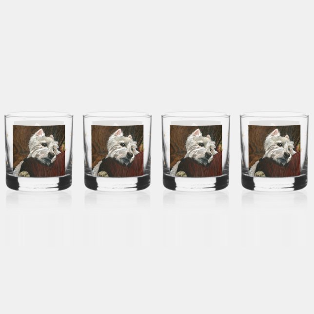 Lounging Westie on Sofa Whiskey Glass (Back)