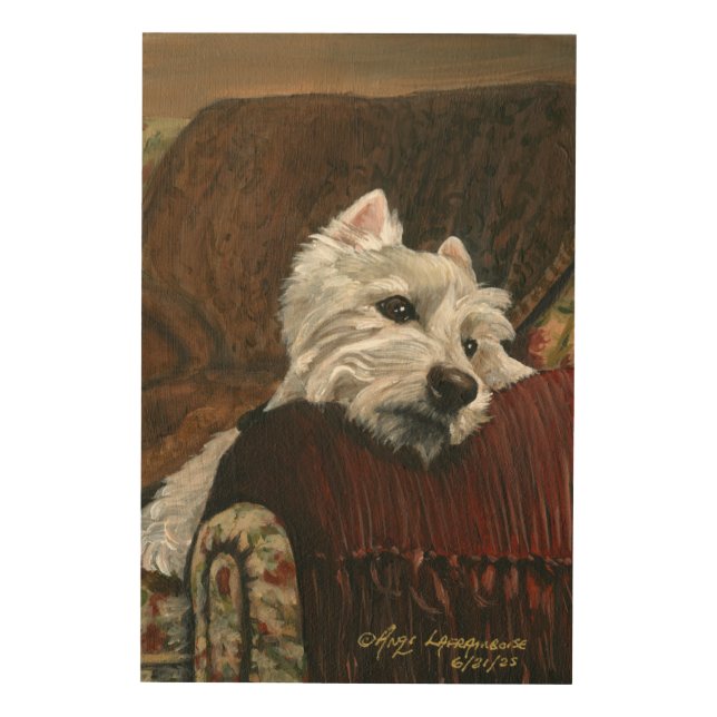 Lounging Westie on Sofa Wood Wall Art (Front)
