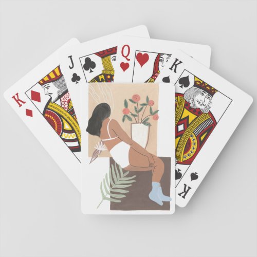 Lounging Woman Playing Cards