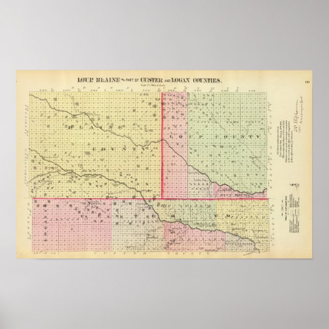 Loup, Blaine, Custer, and Logan County, Nebraska Poster (Front)