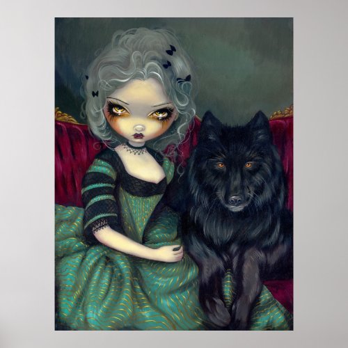 Loup_Garou Noir black wolf gothic rococo Print