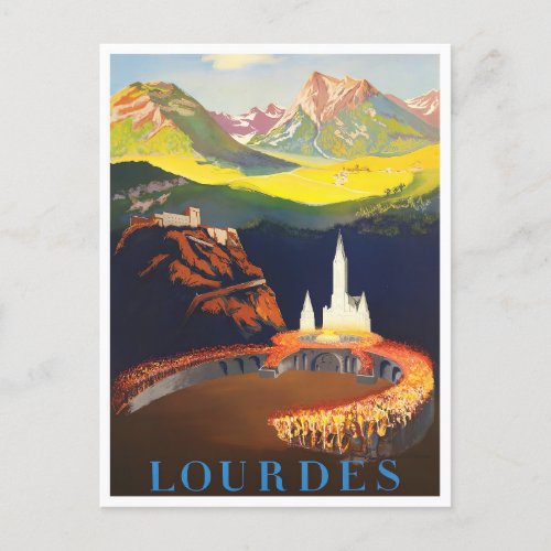 Lourdes France vintage travel Postcard