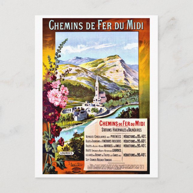 Lourdes, France, vintage travel Postcard (Front)