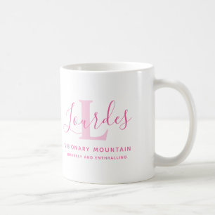 Lourdes name meaning and monogram pink text coffee mug