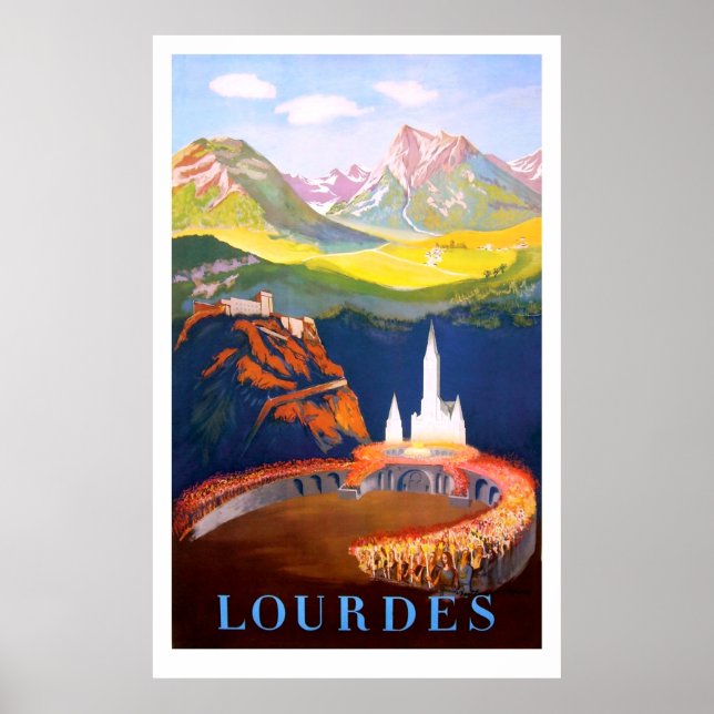 Lourdes, Town and Church. Pyrenees Mountains Poster (Front)