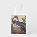 Lousiana Heron In Gray, Green, And Blue By Audubon Grocery Bag at Zazzle